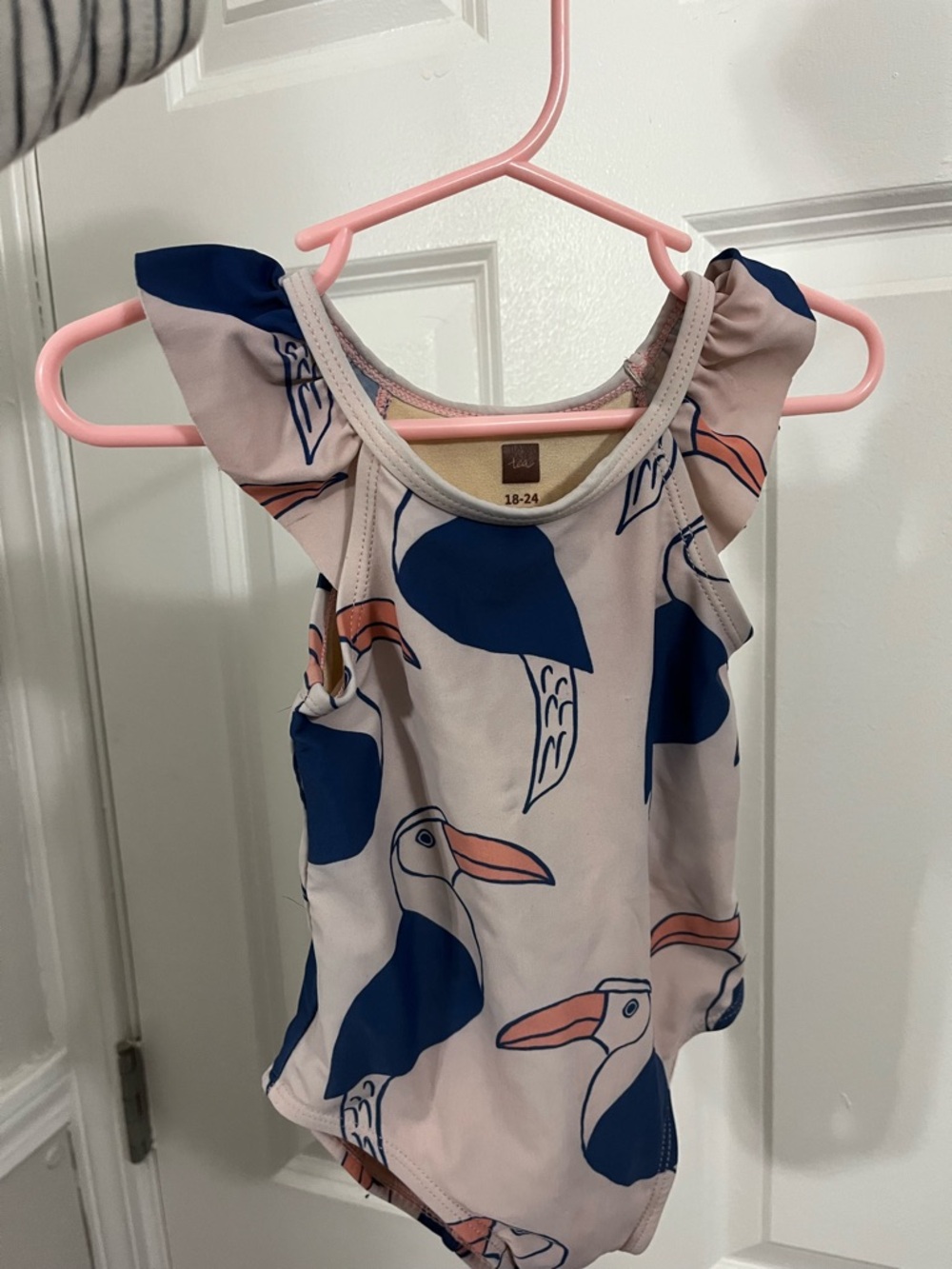 Toddler Tea Pink & Navy Toucan Ruffle Bathing Suit